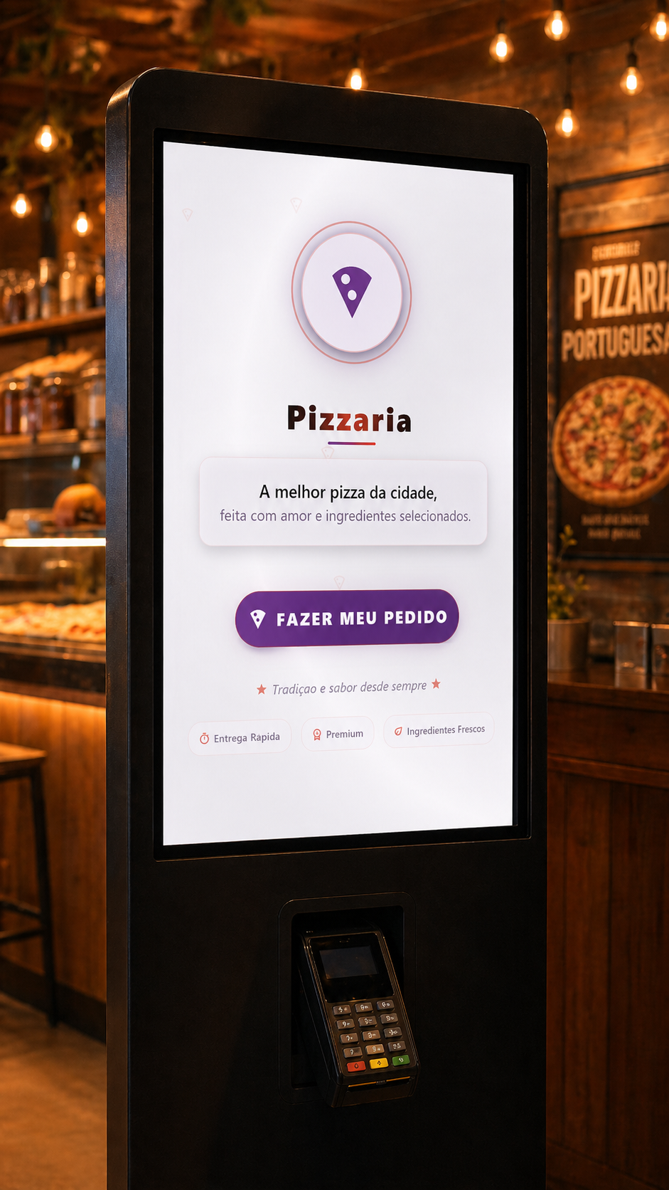 Tela inicial do totem de autoatendimento BoxEats com botão Fazer meu pedido