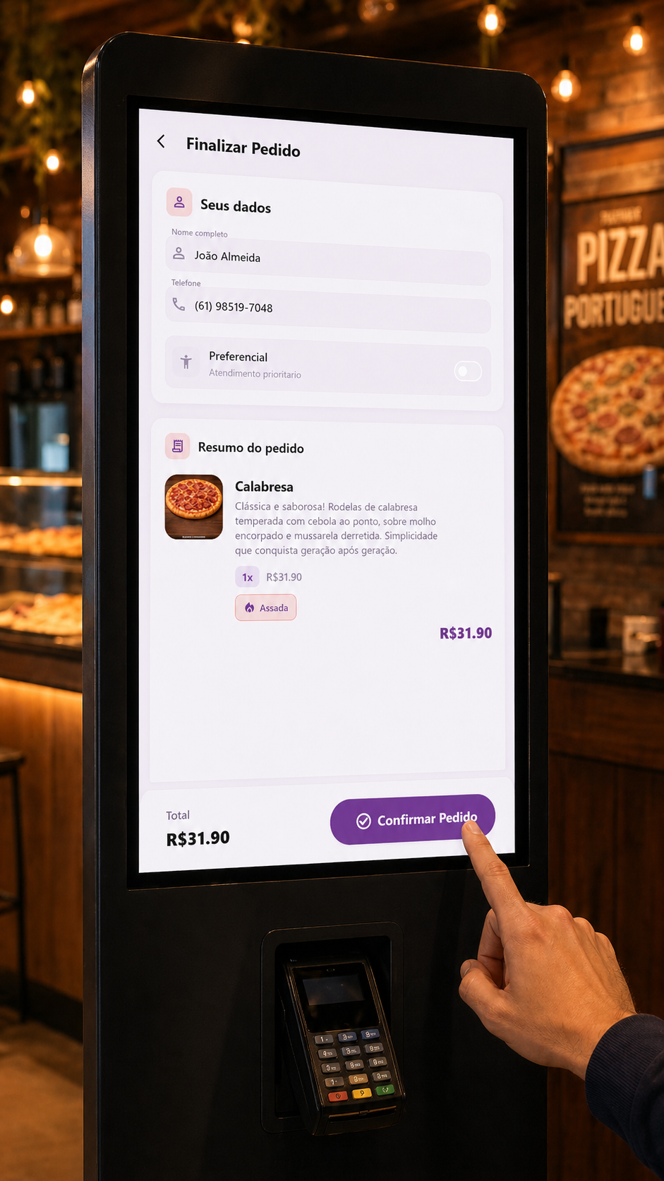 Tela de conferência e confirmação do pedido no totem BoxEats