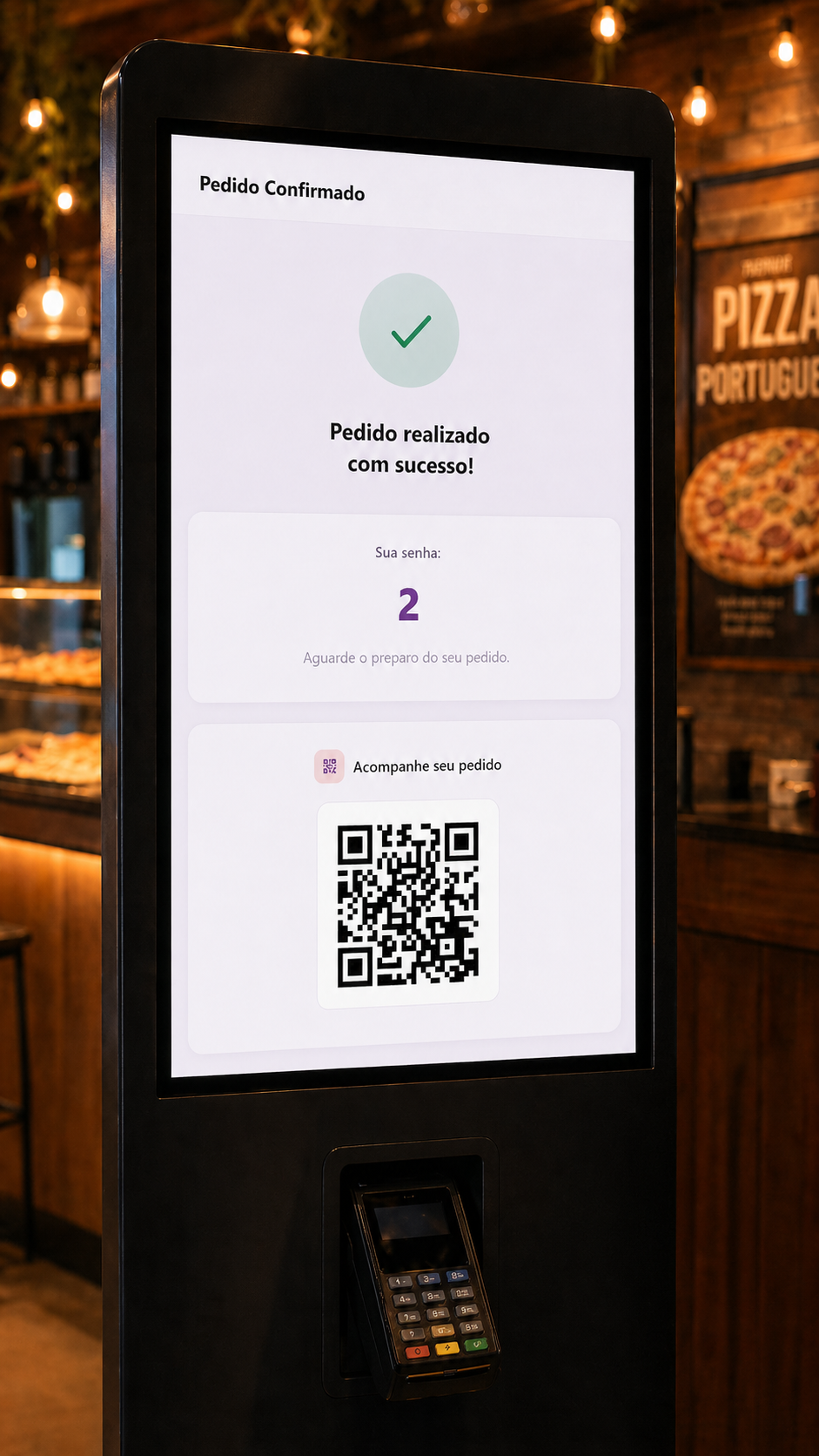 Tela final do totem BoxEats exibindo a senha de acompanhamento do pedido
