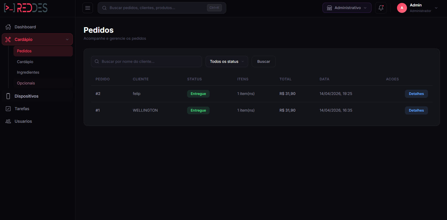 Tela da área de pedidos do BoxEats